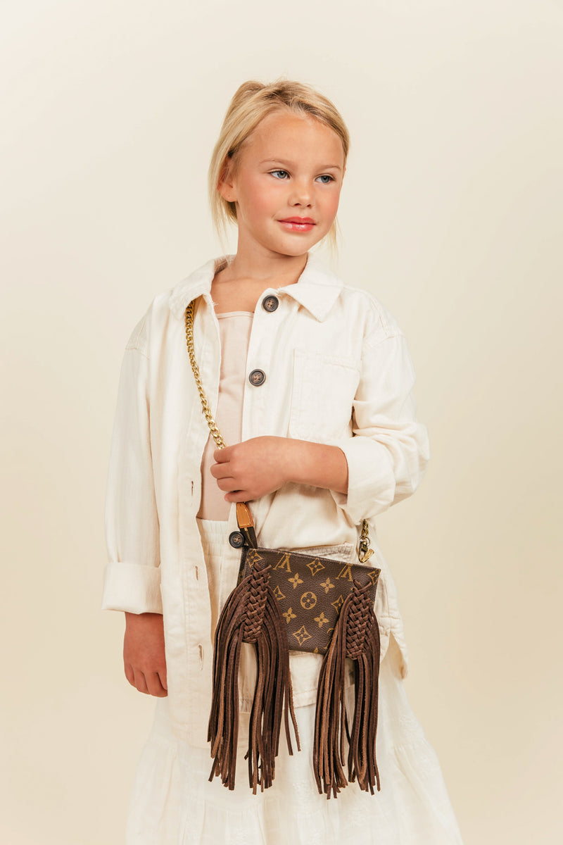 Mini-Me Purse - Kids Wristlet with Brass Crossbody Strap – Vintage Boho Bags