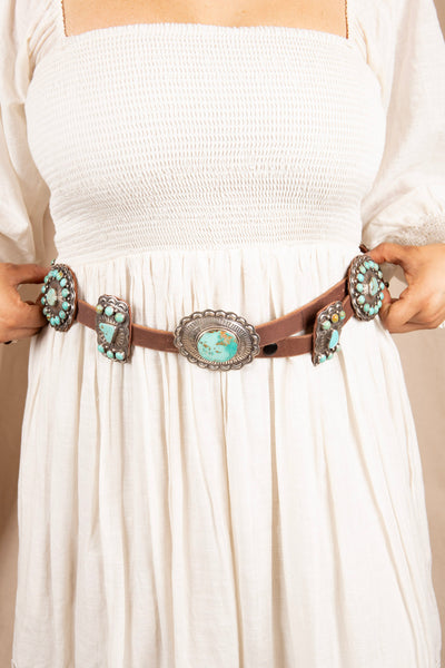 Sterling Silver Kingman Turquoise Leather Belt II