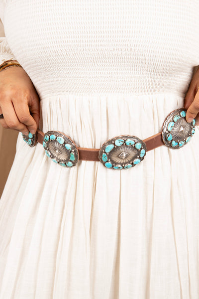 Sterling Silver Kingman Turquoise Leather Belt
