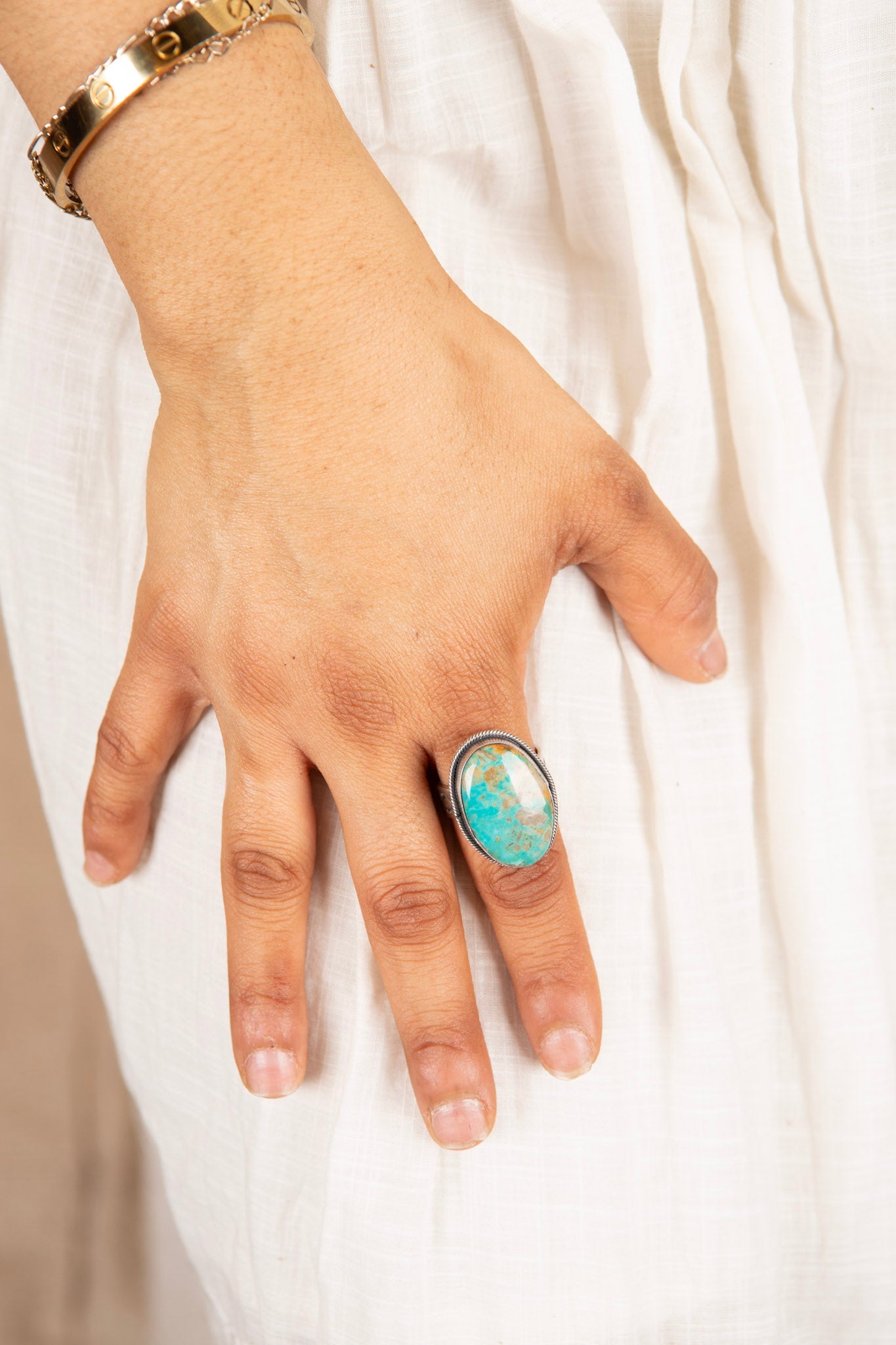 Sterling Silver Fox Turquoise Adjustable Ring