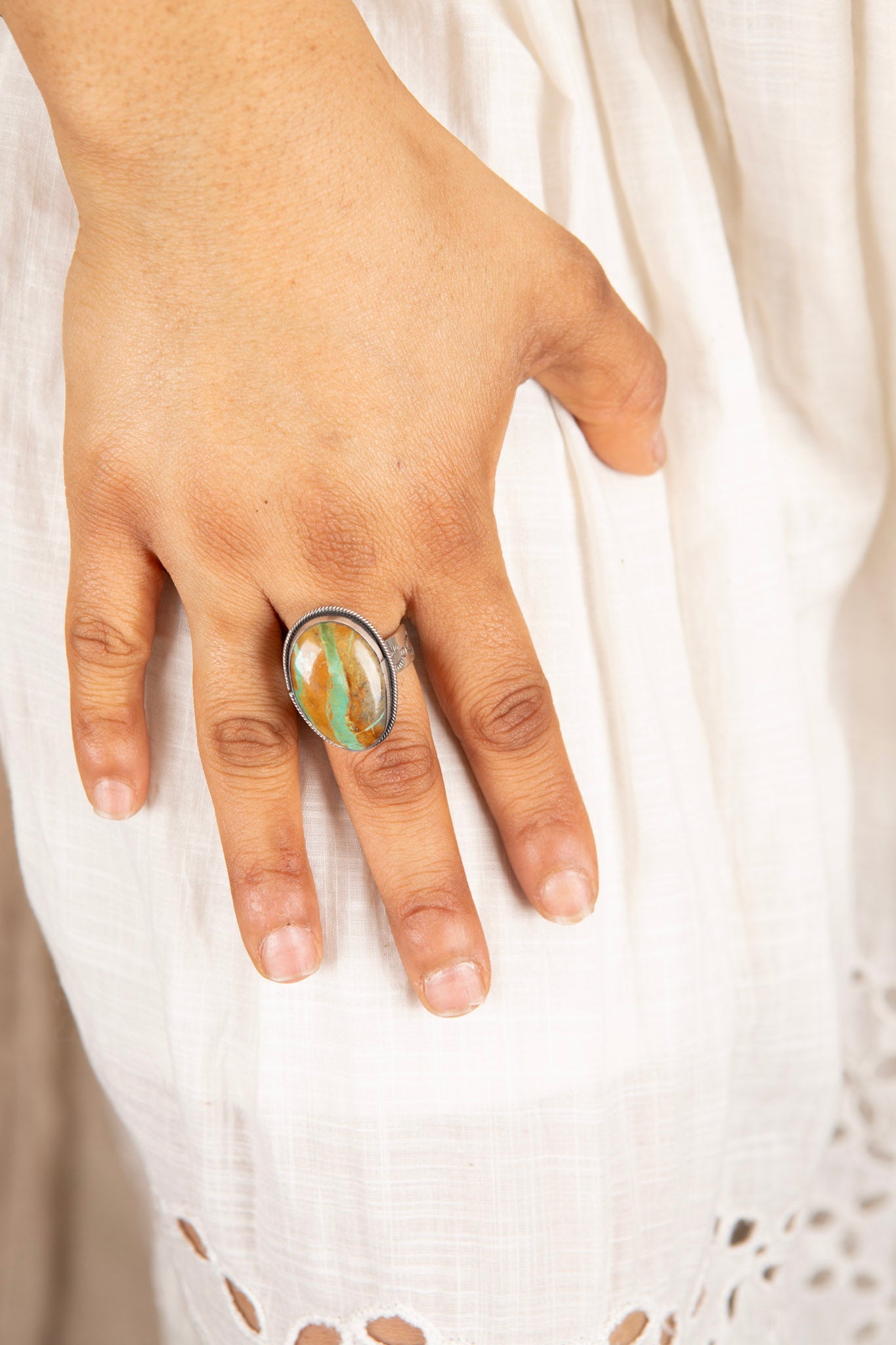 Sterling Silver Fox Turquoise Adjustable Ring