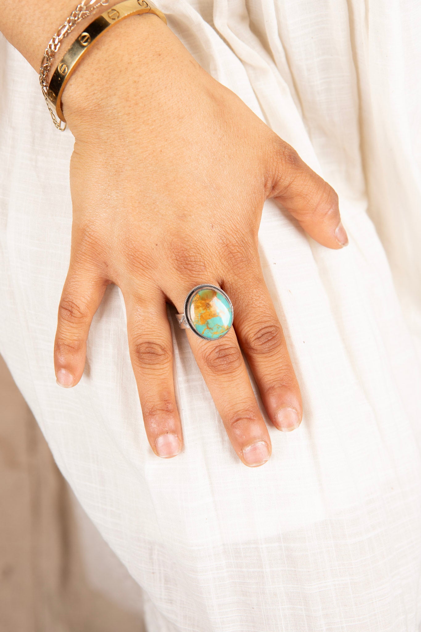 Sterling Silver Fox Turquoise Adjustable Ring