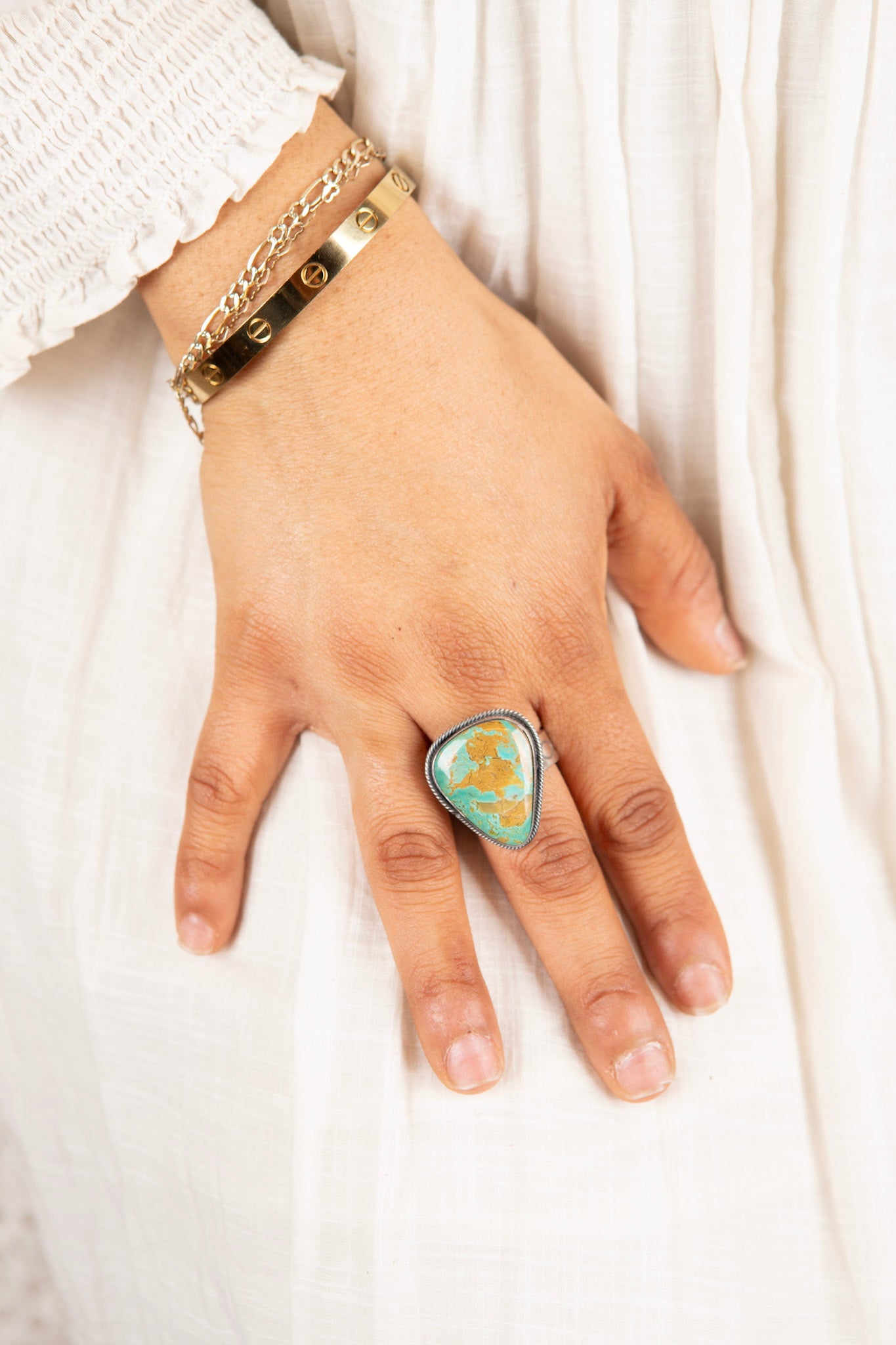 Sterling Silver Fox Turquoise Adjustable Ring