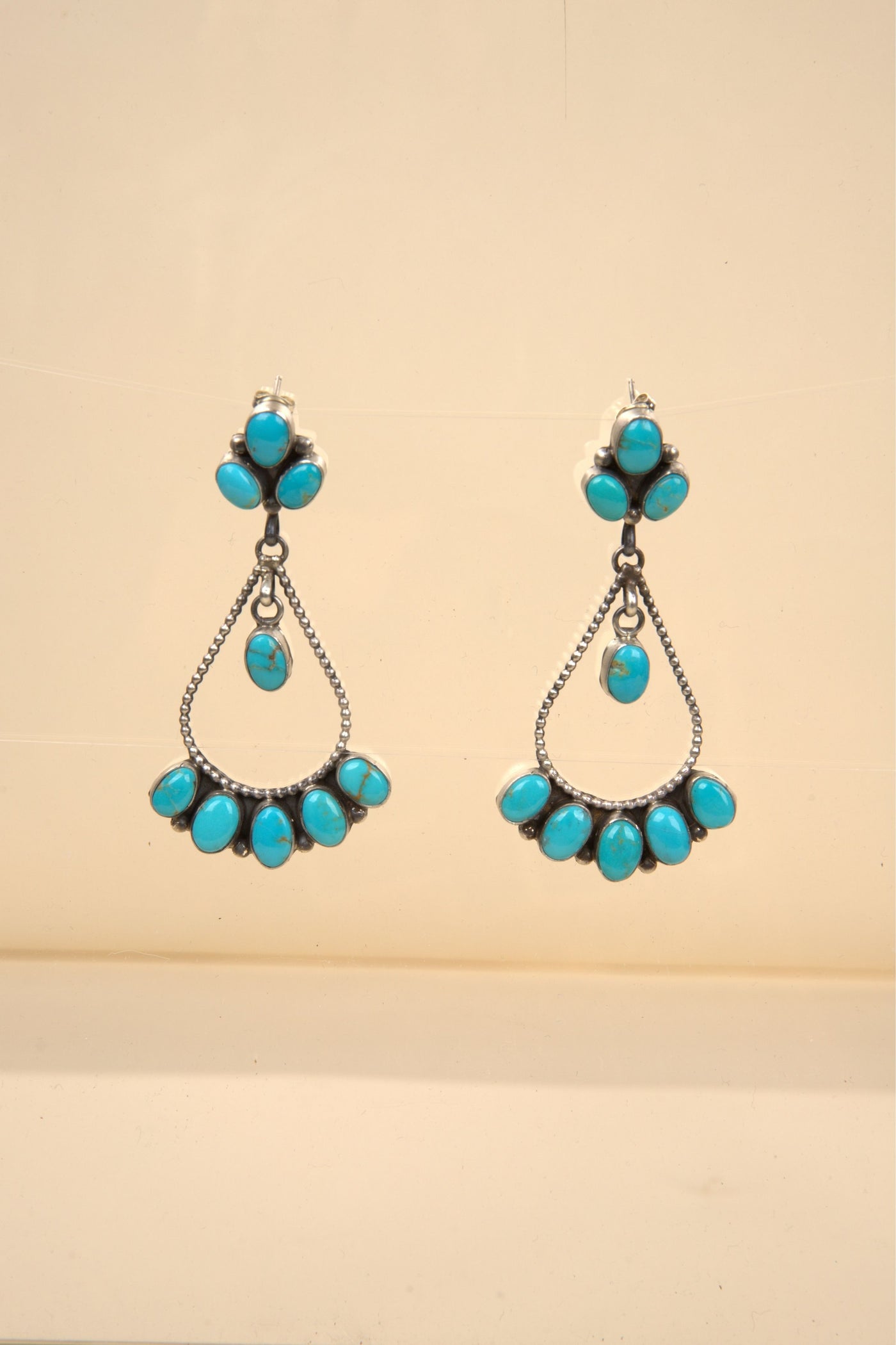 Navajo Handmade Kingsman Turquoise Chandeliers Earrings