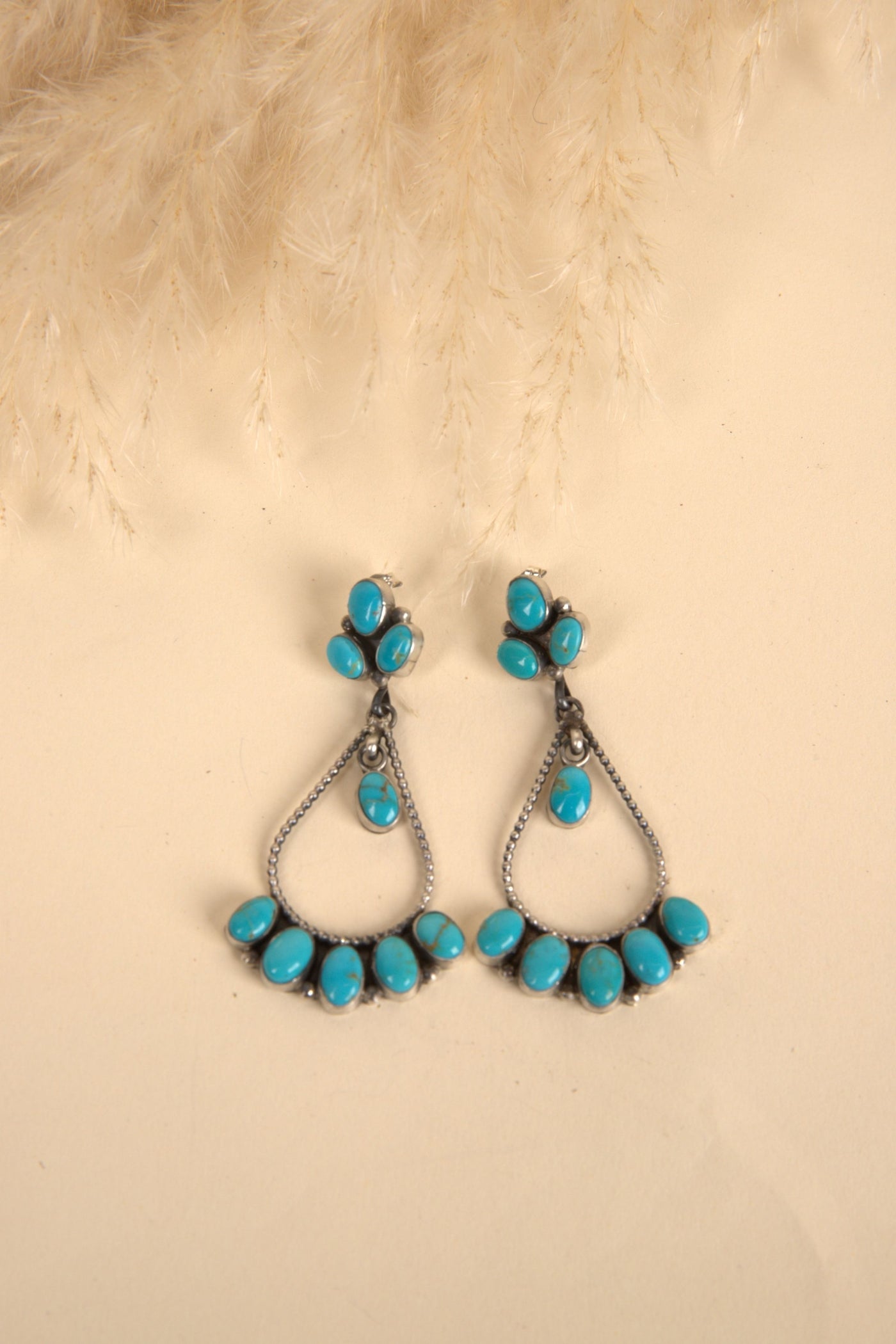 Navajo Handmade Kingsman Turquoise Chandeliers Earrings