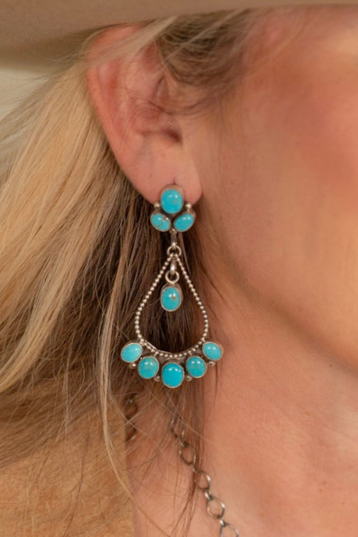 Navajo Handmade Kingsman Turquoise Chandeliers Earrings