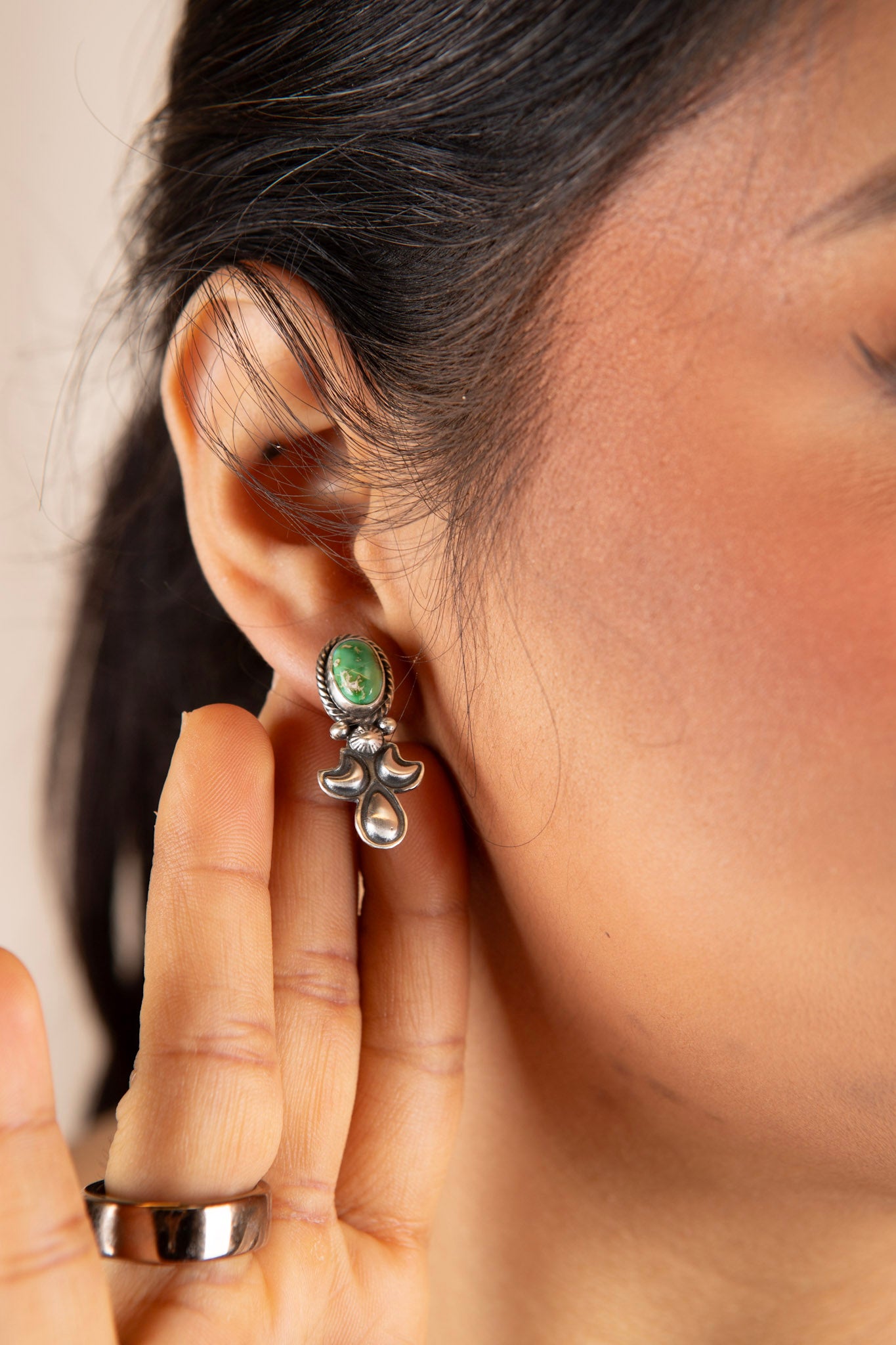 Sterling Silver Emerald Sky Squash Blossom Set