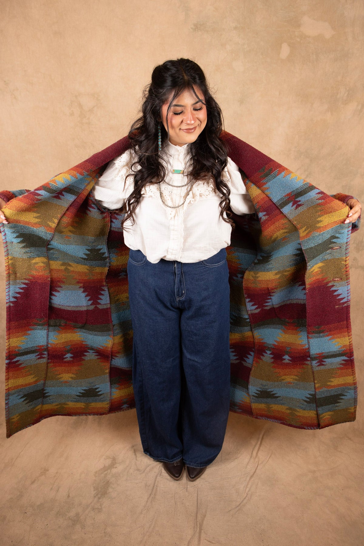 Texas Aztec Pattern Southwest Duster Long Coat (3)