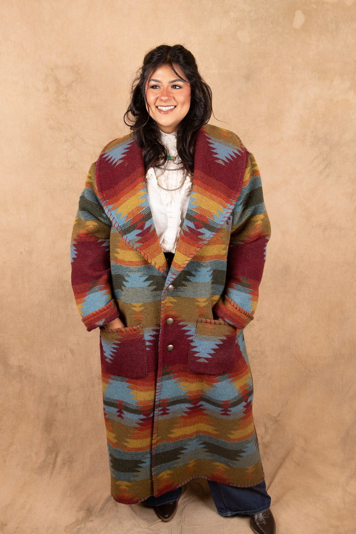 Texas Aztec Pattern Southwest Duster Long Coat (3)