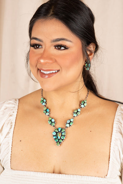Zuni Seafoam Blossom Cluster Necklace and Earring Set