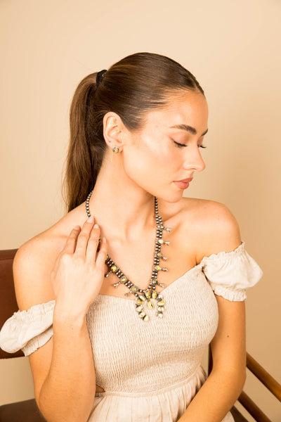 Navajo Handmade Palomino Turquoise Necklace and Earring Set - 13