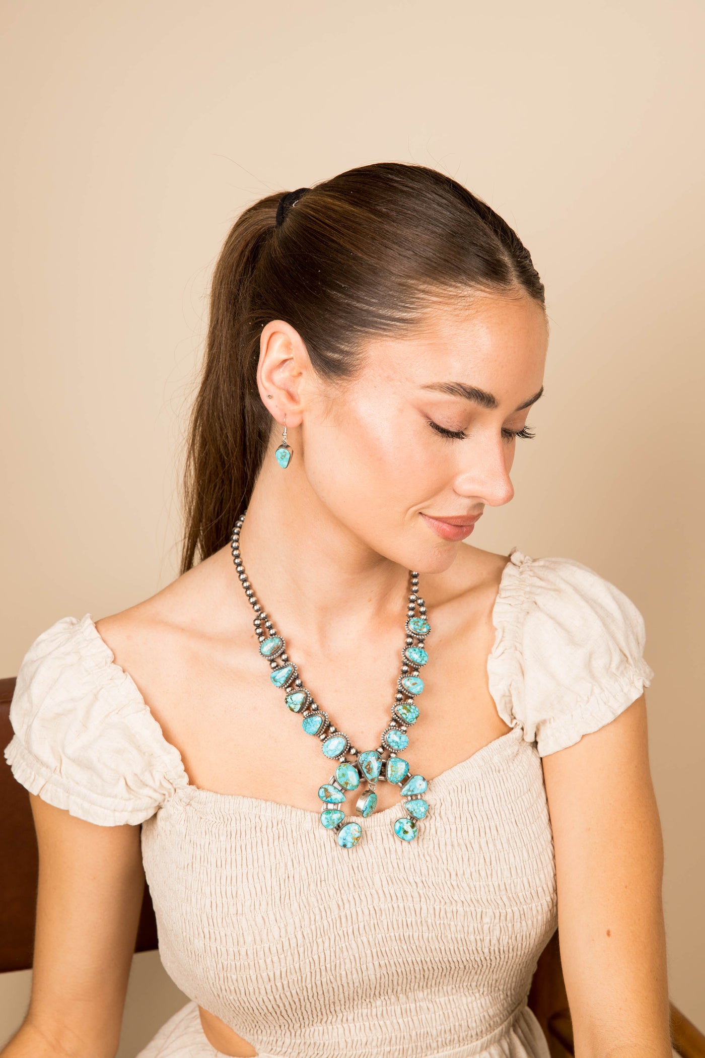 Navajo Handmade  Kingsman Web Turquoise Necklace and Earring Set - 2