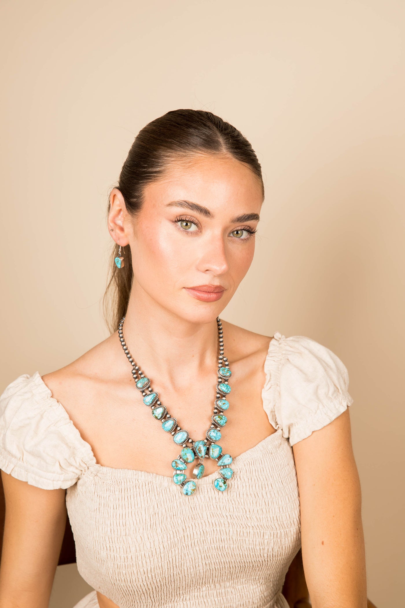 Navajo Handmade  Kingsman Web Turquoise Necklace and Earring Set - 2