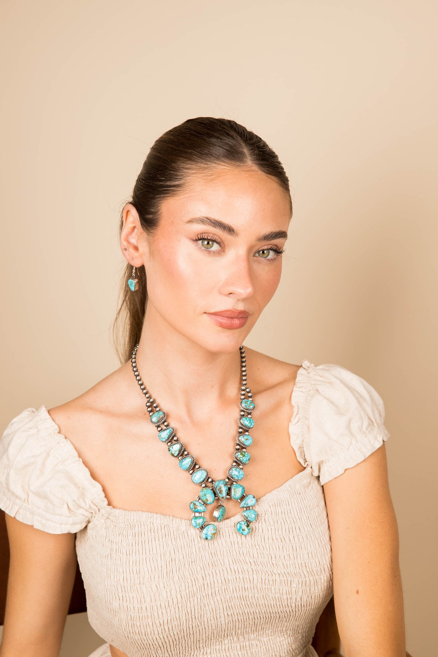 Navajo Handmade  Kingsman Web Turquoise Necklace and Earring Set - 2