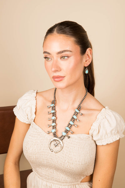 Navajo Handmade  Kingsman Turquoise Necklace and Earring Set - 1