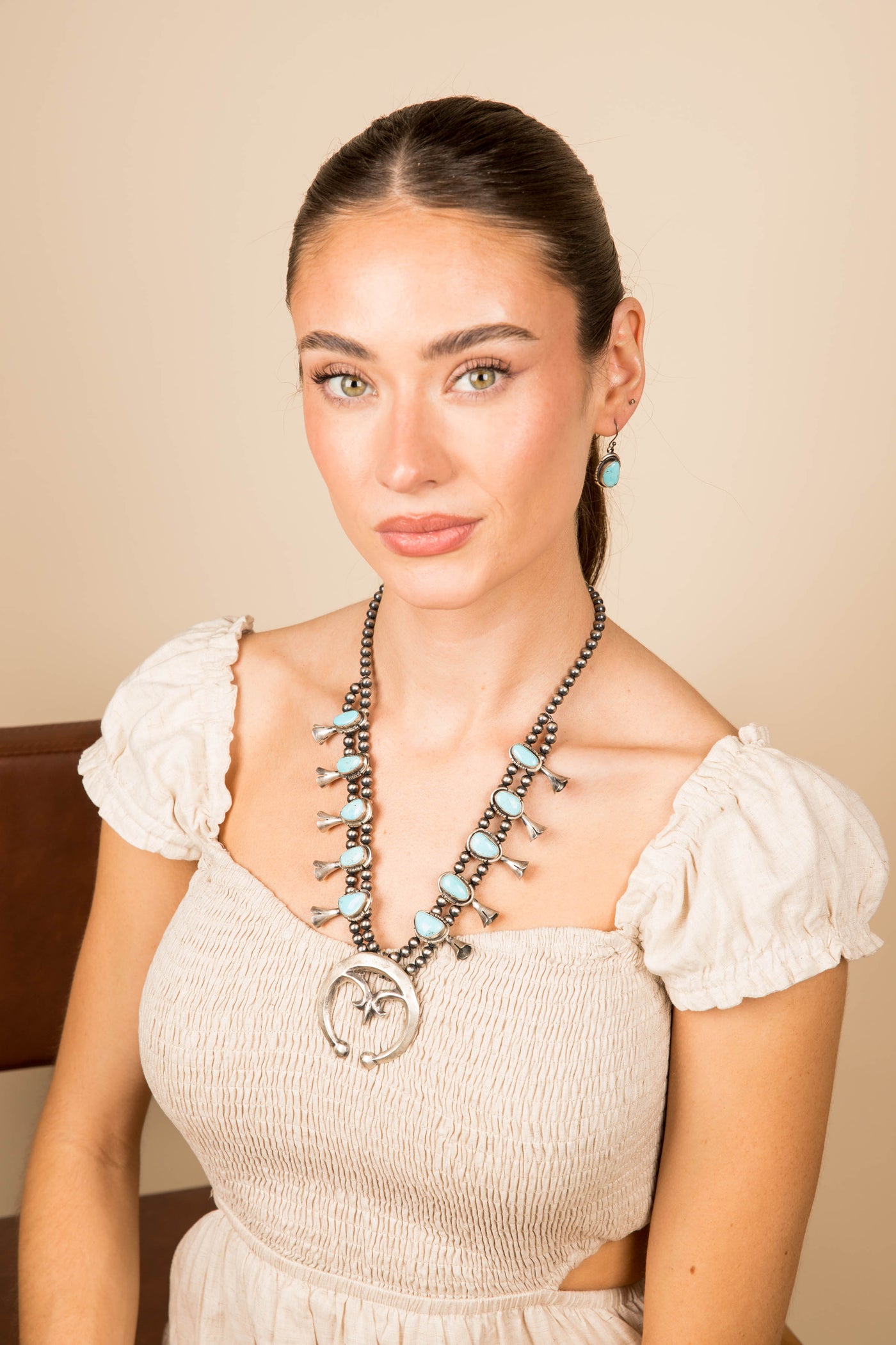 Navajo Handmade  Kingsman Turquoise Necklace and Earring Set - 1