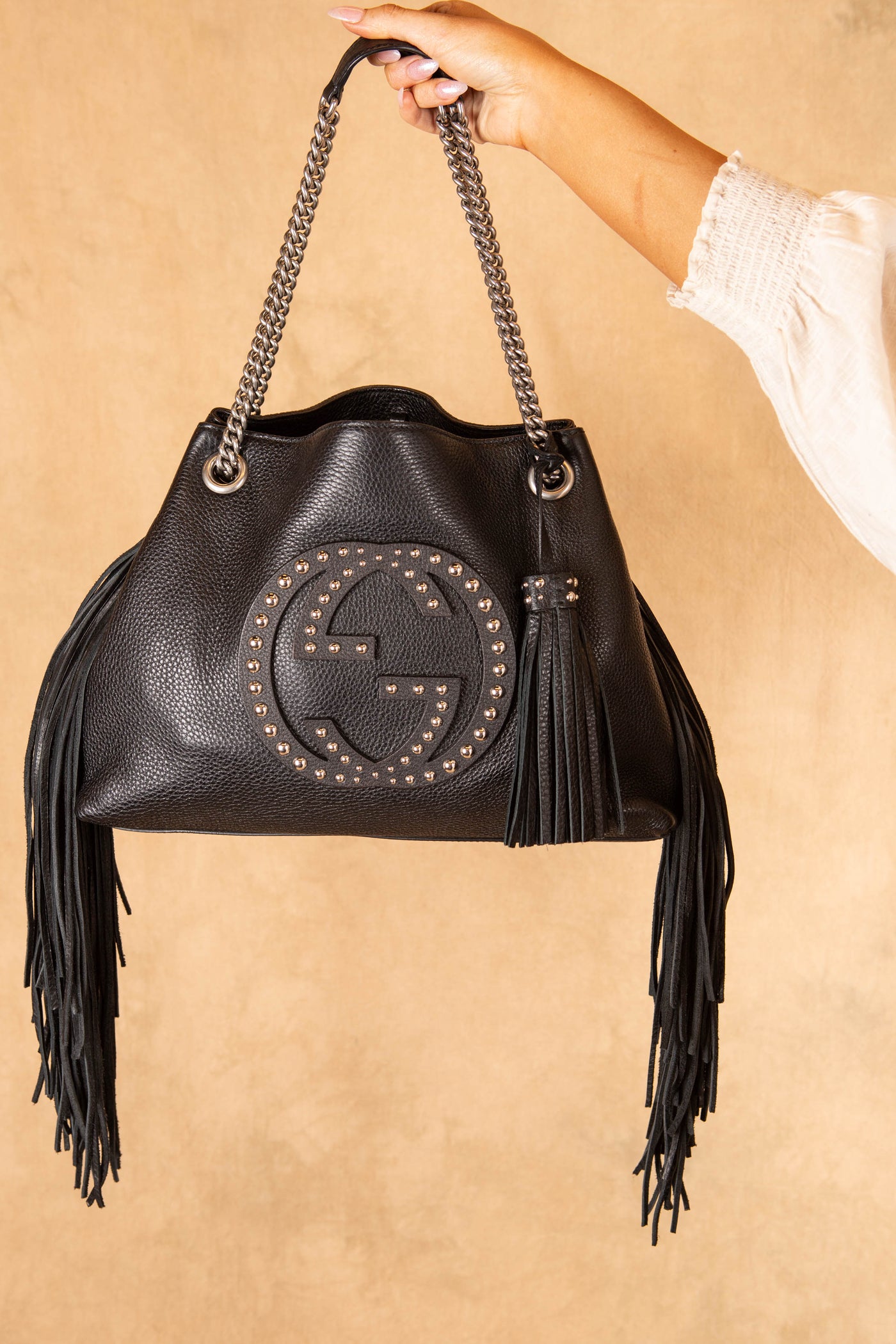 Black Gucci Soho Tote with studs