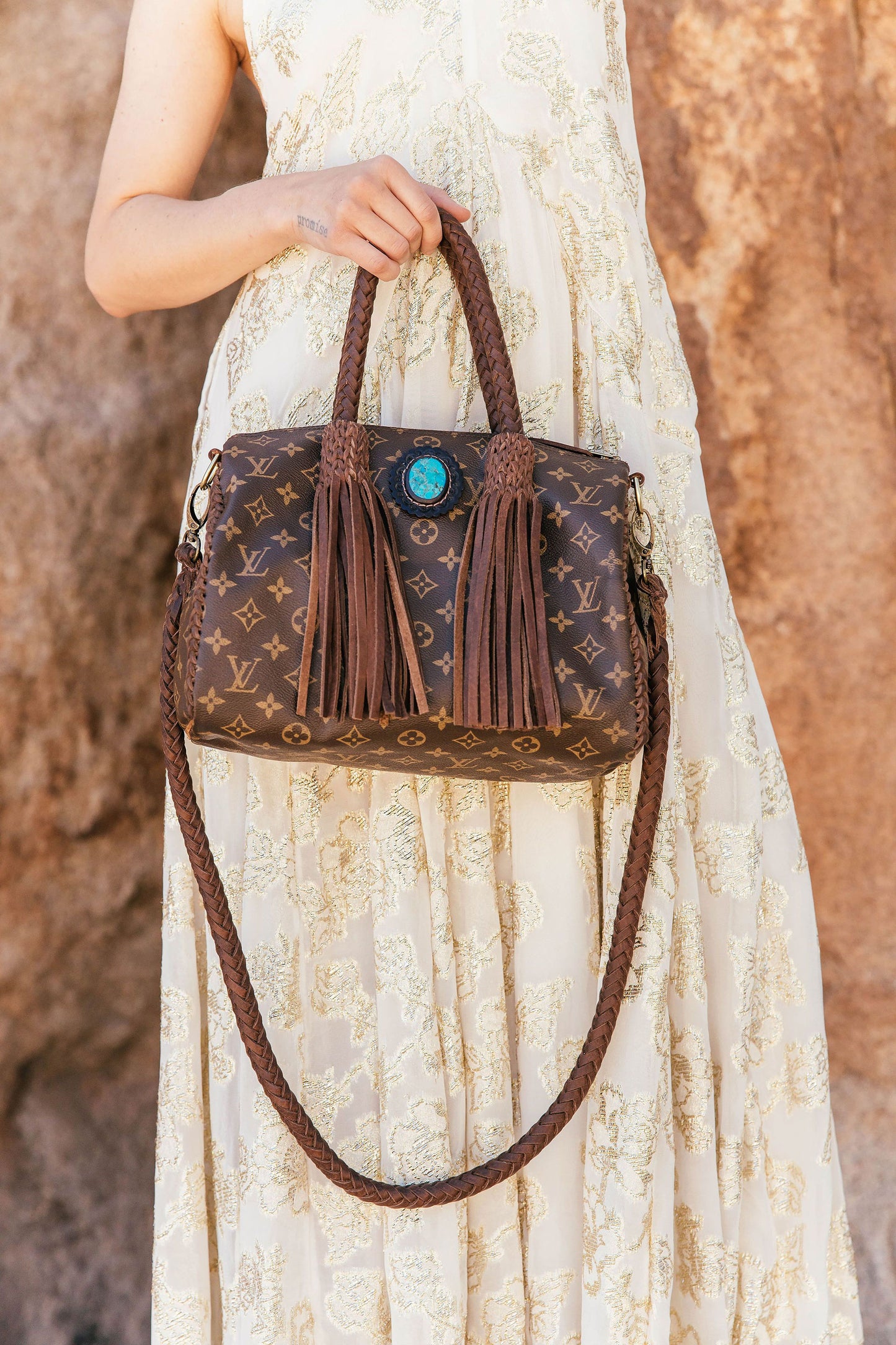 The Austin Bag Large Brown/Tan with Beads — Classic Boho Bags
