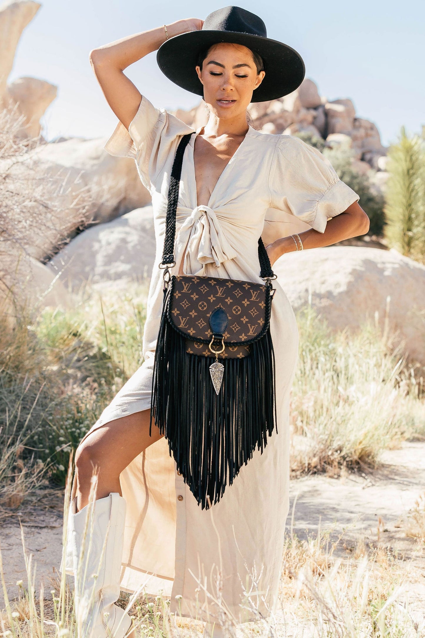 Vintage Boho Style Western Louis Vuitton Fringe Backpack Bag Purse