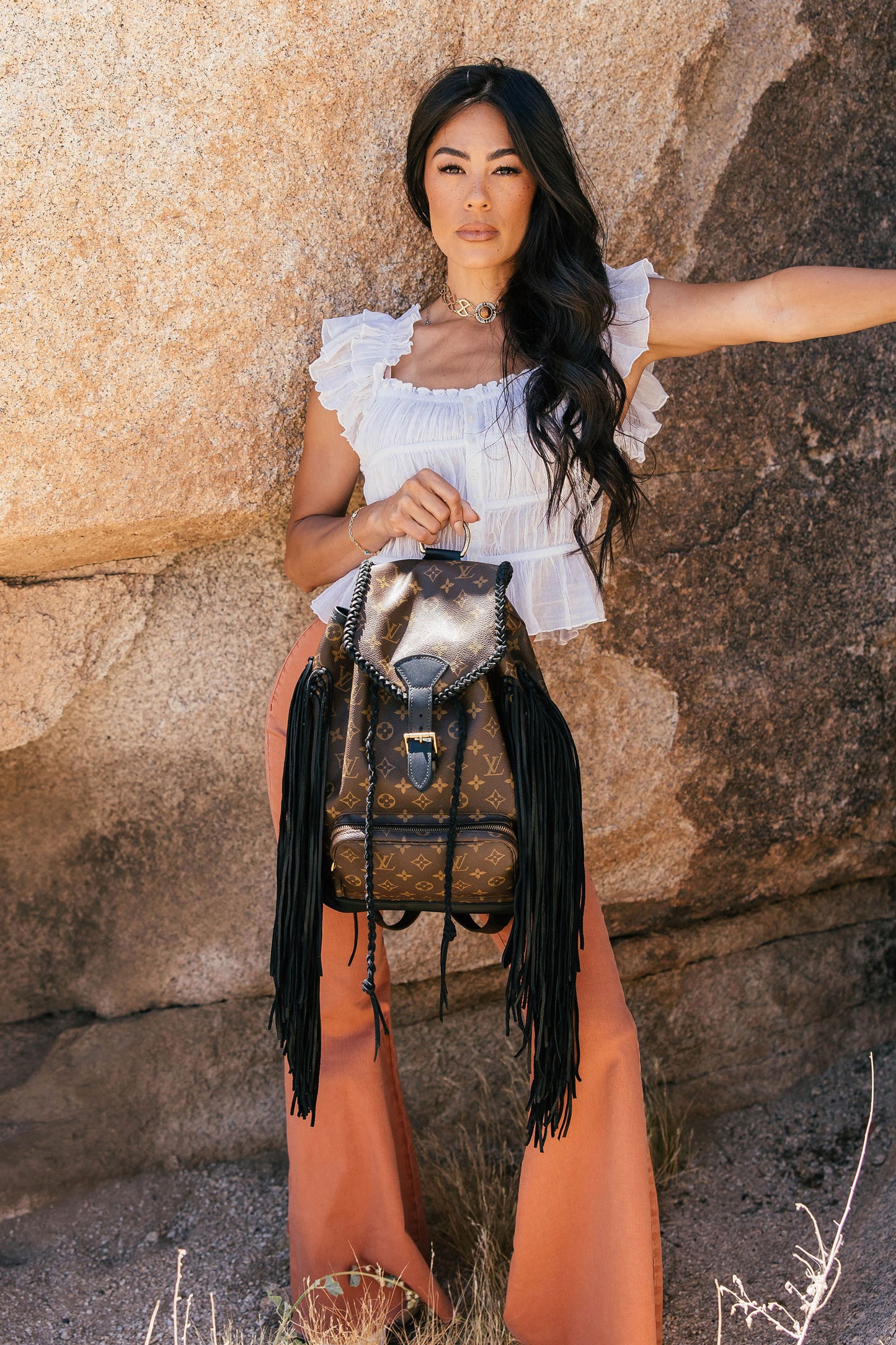 Louis Vuitton, Bags, Custom Boho Louis Vuitton Backpack With Fringe